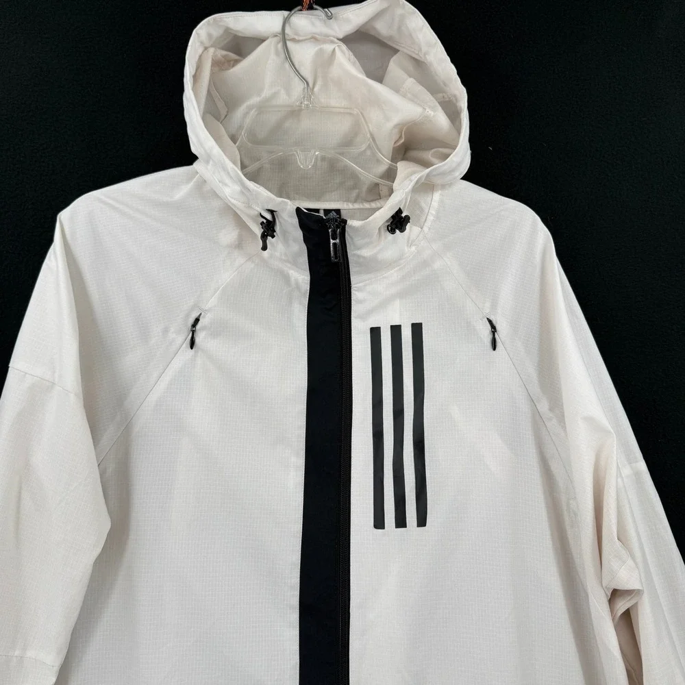 Adidas Windbreaker Jacket Mens Large White Full Zip ID WND Ripstop DZ0048